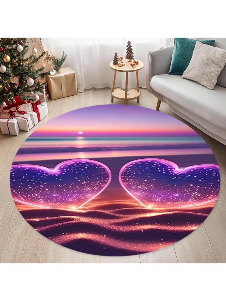 Wholesale Commercial Printing - Neon Simli Çift Kalpli Yuvarlak Halı