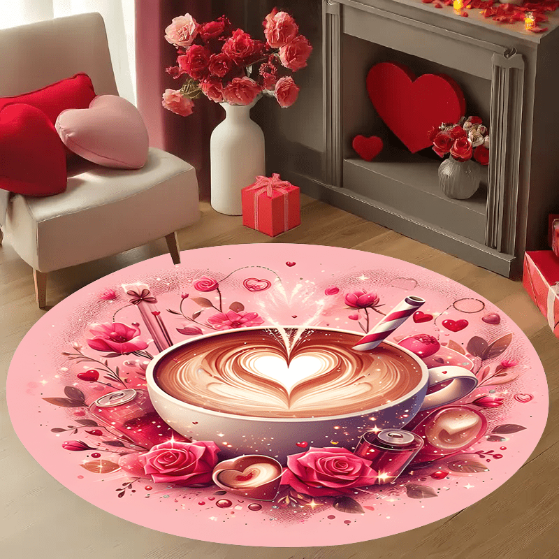 Wholesale Commercial Printing - Romantik Pembe Sevgililer Günü Dairesel Halı